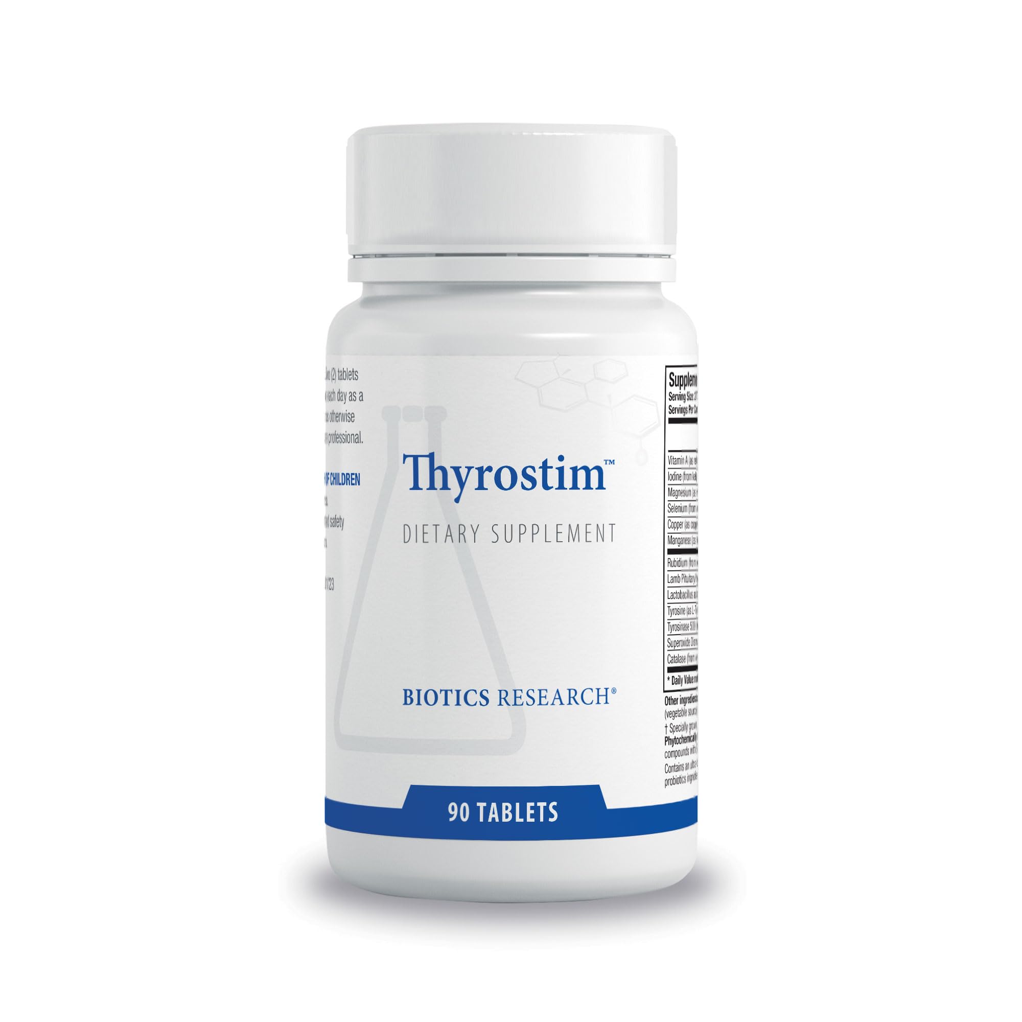Biotics Research Thyrostim bottle closeup showing endocrine support for daily balance