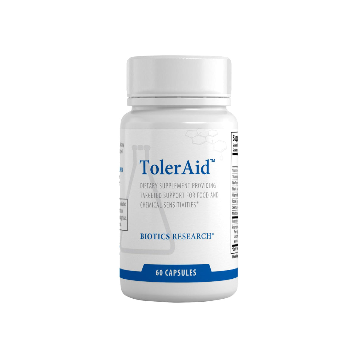 Biotics Research TolerAid bottle front showing detox support for sulfite sensitivity