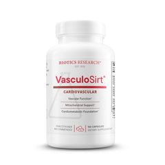Biotics Research VasculoSirt bottle front for cardiovascular support and quality ingredients