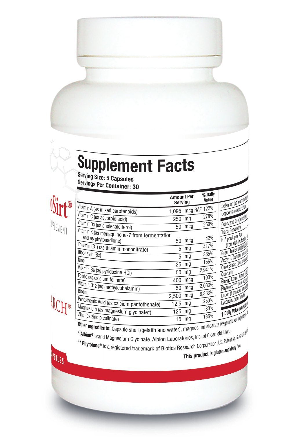 Biotics Research VasculoSirt ingredient list highlights CoQ10 and resveratrol