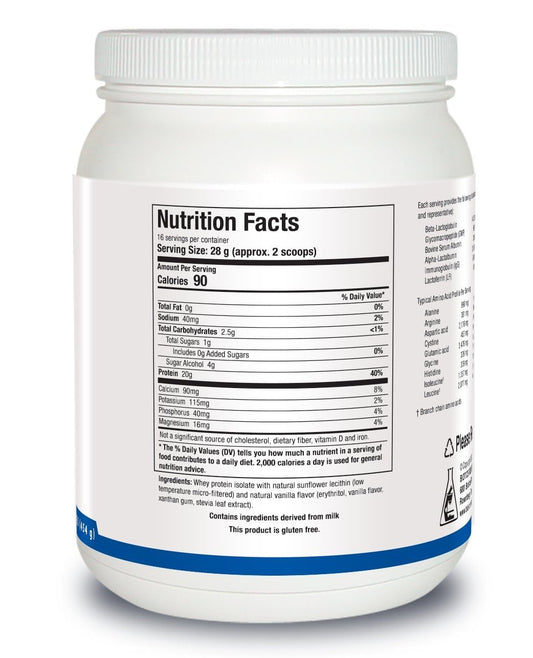 Biotics Research Whey Protein Isolate Vanilla scoop-dispense shows quick mixability for post-workout