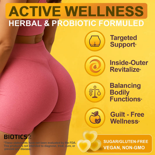 Gummies close-up showing probiotic blend for gut balance.