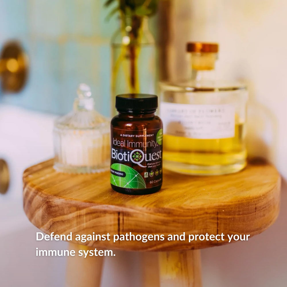 Graphic depiction of gut and immune system connection with BiotiQuest branding