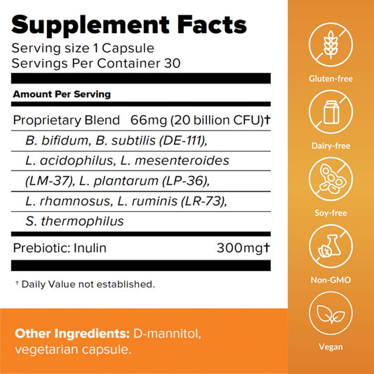 BiotiQuest probiotic capsules closeup highlighting eight strain formula for gut resilience