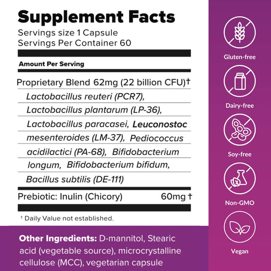 Sugar Shift capsules close-up emphasizing 22B CFU for digestive balance.