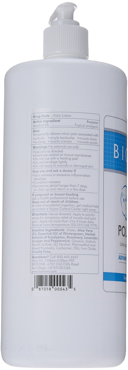 Close-up of Biotone Polar Lotion texture highlighting natural cooling formula.