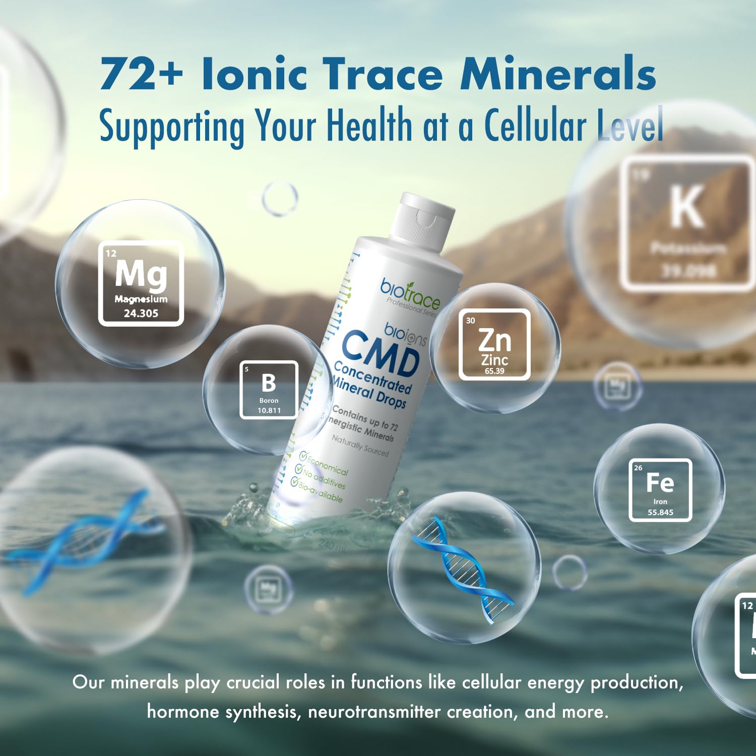 BioTrace ionic minerals with magnesium, chloride, and potassium in liquid form