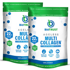 BioTrust Ageless Multi Collagen tub front showing five collagen types for wellness