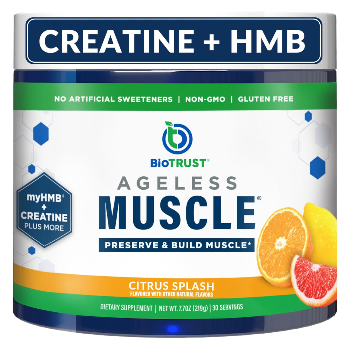 BioTrust Ageless Muscle tub front view with Citrus Splash flavor for daily lean muscle support