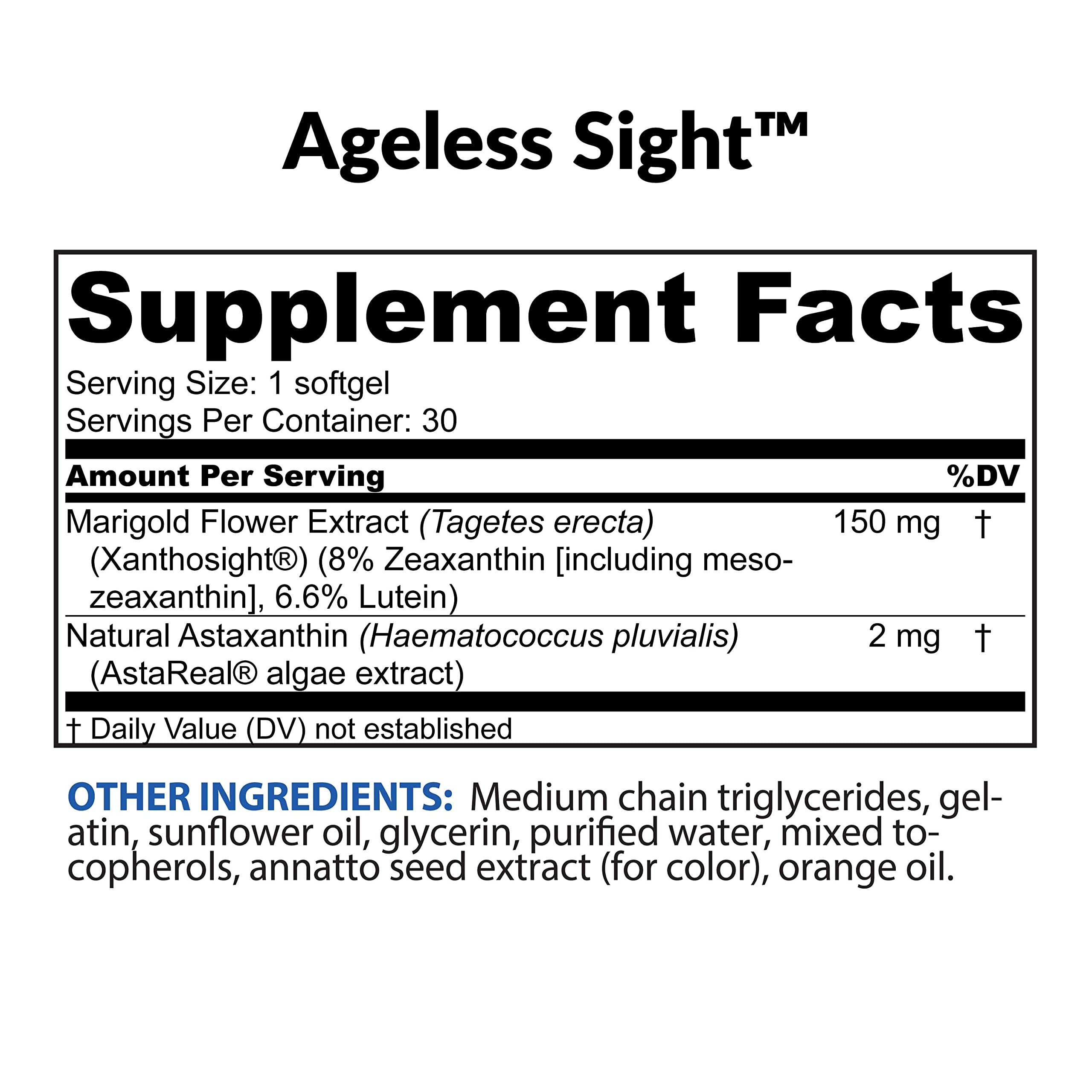 BioTrust Ageless Sight macula carotenoids in a clinically validated 10:2:10 ratio.