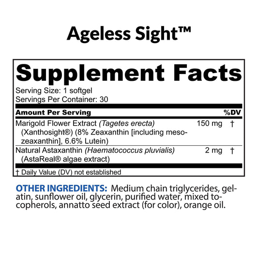 BioTrust Ageless Sight macula carotenoids in a clinically validated 10:2:10 ratio.