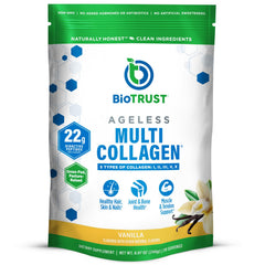 BioTrust Ageless Vanilla Collagen Powder with scoop for daily use