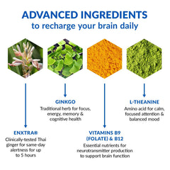 Close-up of Brain Bright capsules showing non-GMO, gluten-free formula.