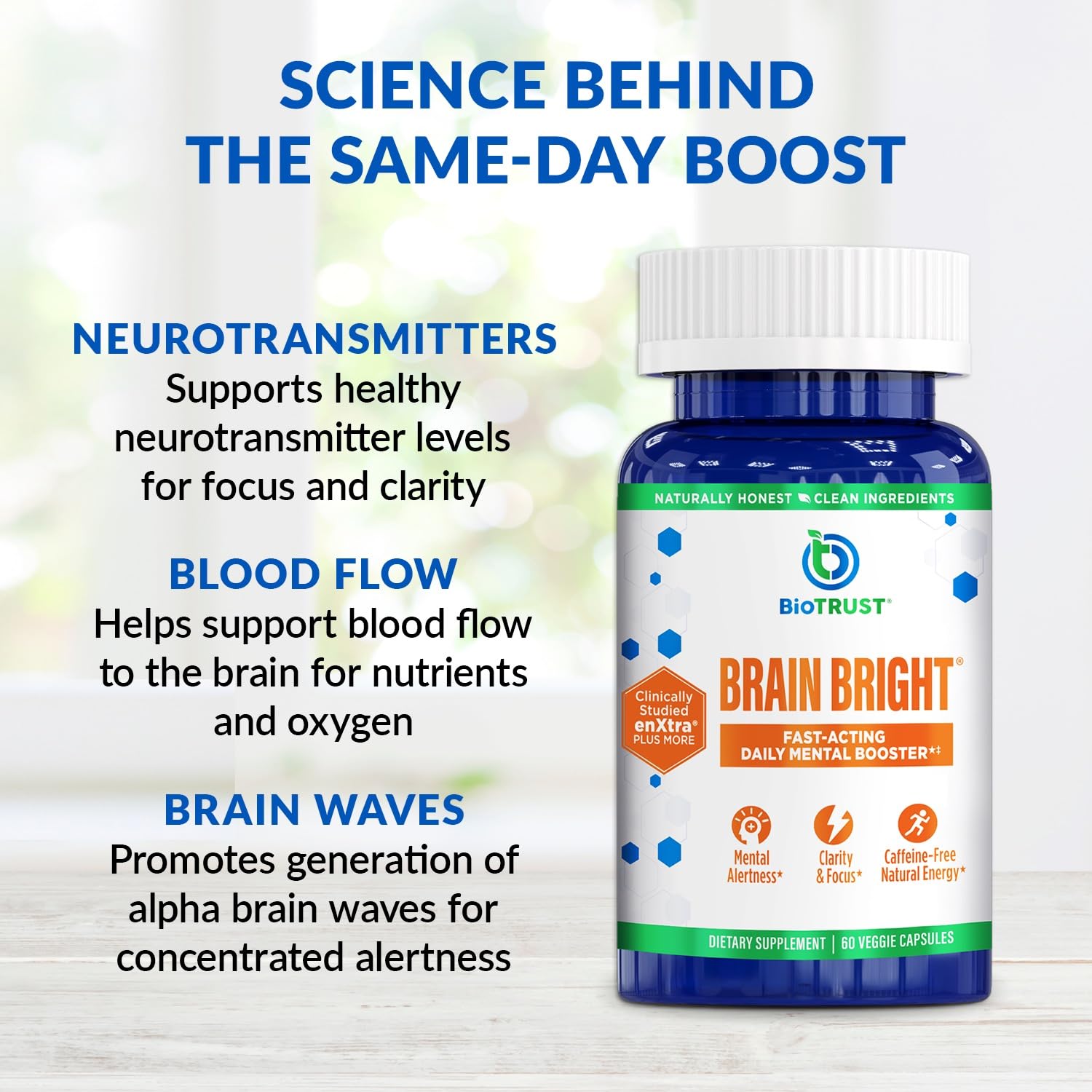 Label detail of BioTrust Brain Bright emphasizing Thai ginger and ginkgo.