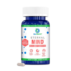 BioTrust Eternal Mind bottle close-up highlighting clean packaging and memory focus