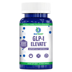 BioTrust GLP-1 Elevate bottle front highlights a science-backed appetite support formula