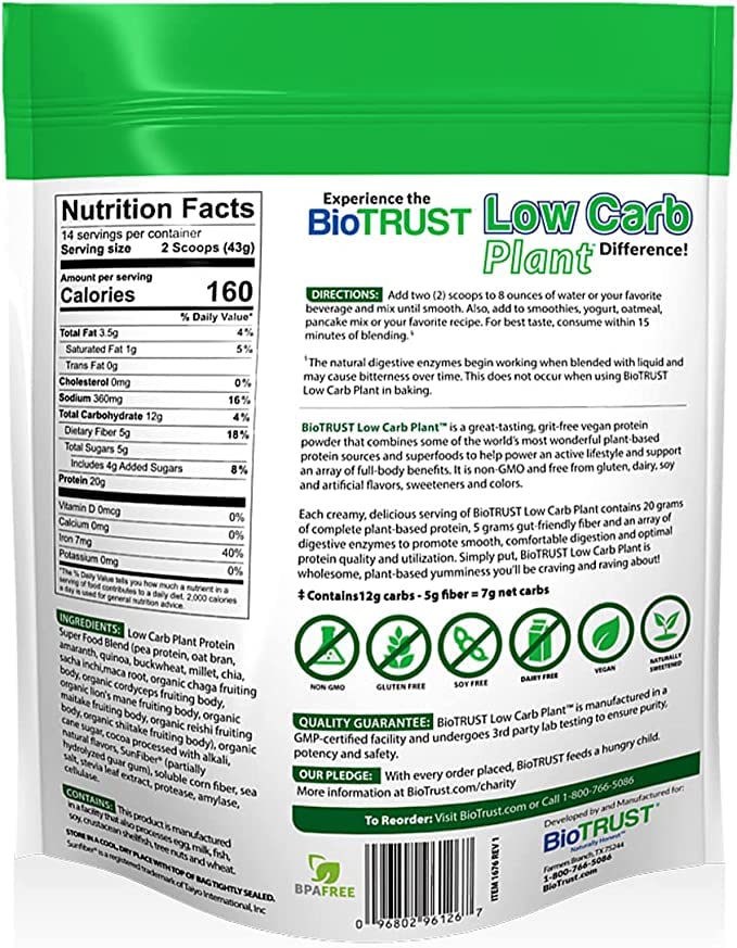 BioTRUST Low Carb Plant chocolate shake being poured into a glass