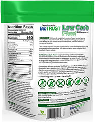 BioTRUST Low Carb Plant chocolate shake being poured into a glass