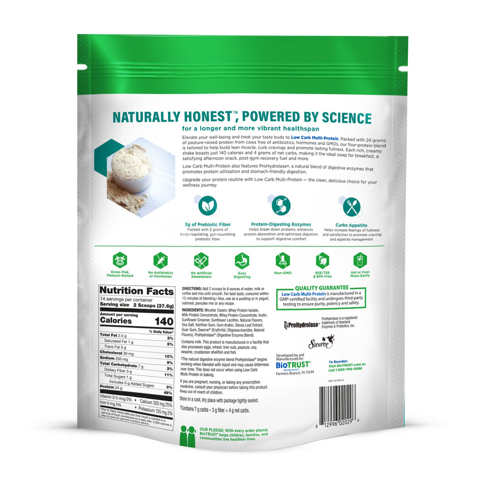 BioTrust net carbs and fiber info on label supports low-carb nutrition goals.