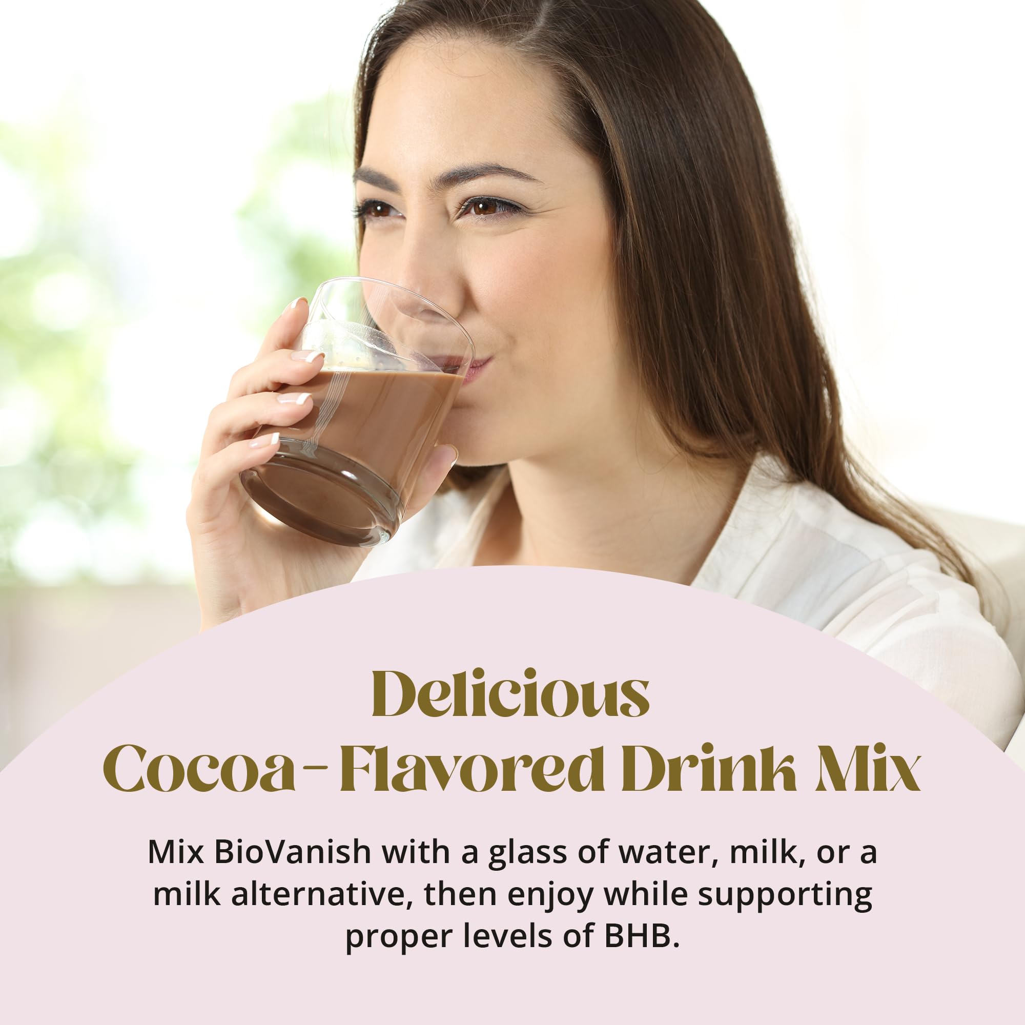 BioVanish Keto Activate Cocoa Drink label close-up emphasizing exogenous ketones for performance.