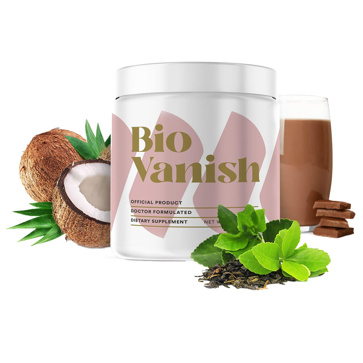 BioVanish Keto Activate Cocoa Drink tub front highlighting ketosis-friendly lifestyle.