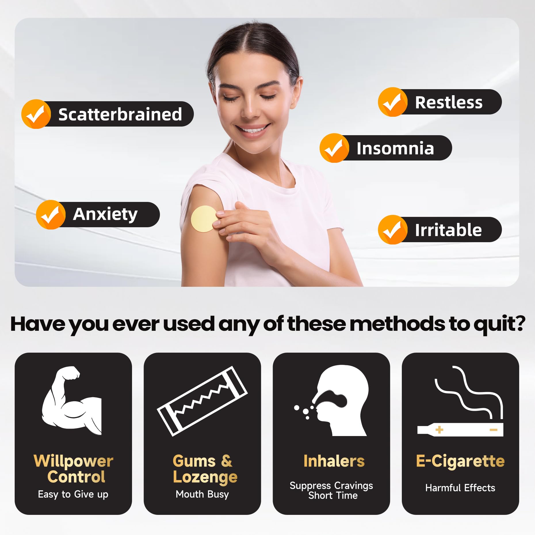 Biovikoting quit-smoking patch application on skin demonstrates easy daily adherence.