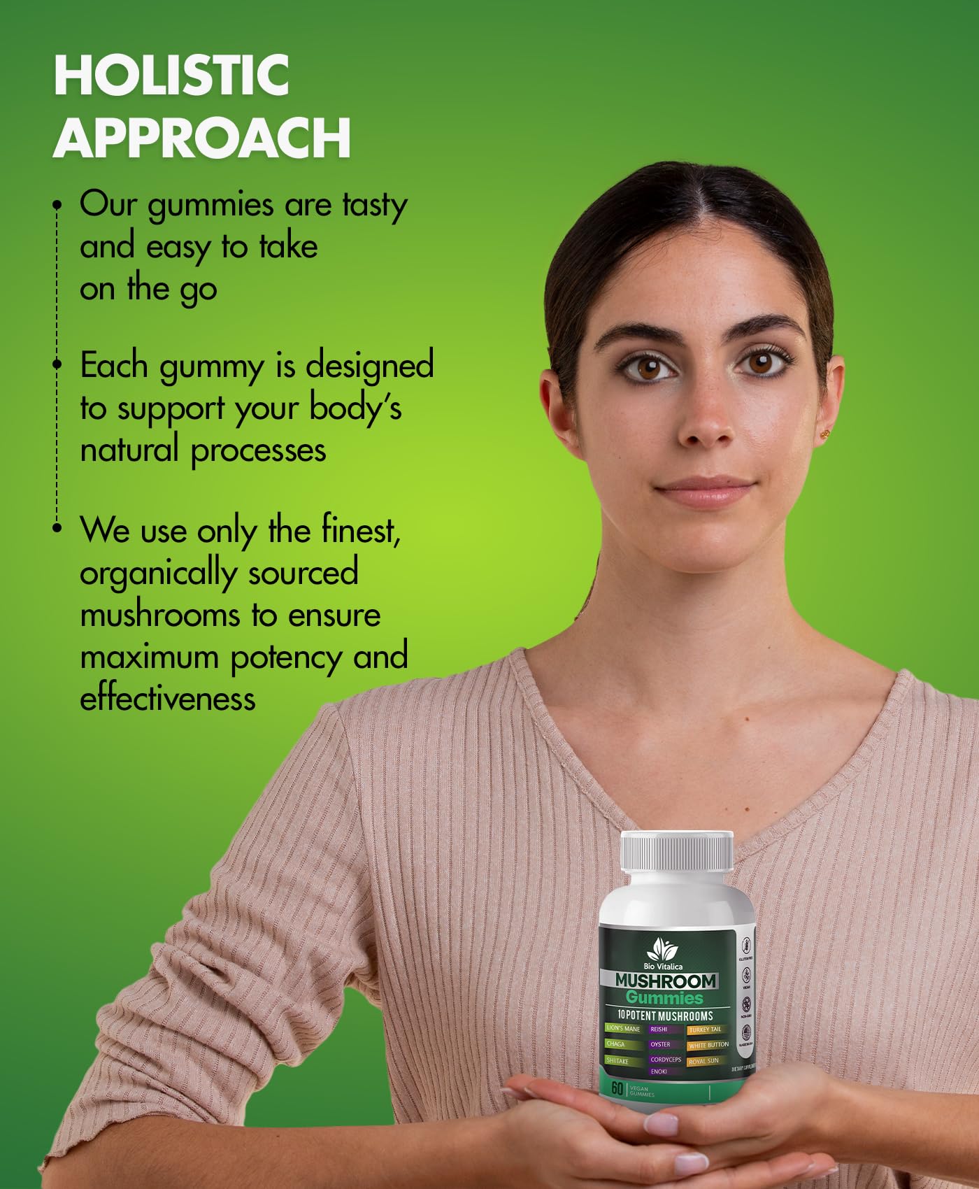 BIO VITALICA gummies on bright fruit backdrop, tasty daily ritual