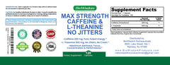 Close-up of BioWisdom pill showing 200mg caffeine and 500mg L-Theanine for jitter-free energy.