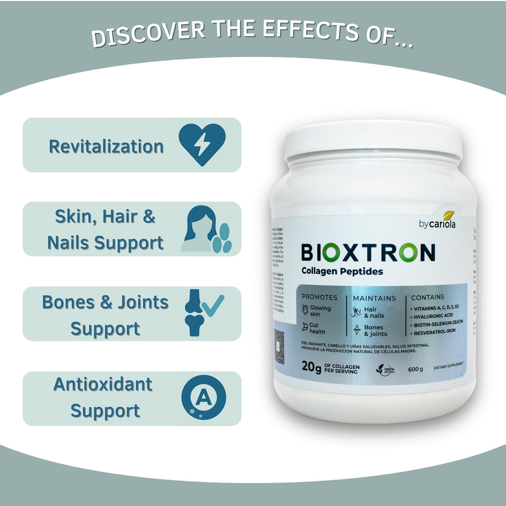 Bioxtron Collagen Peptides Powder blends into coffee or tea for skin support.