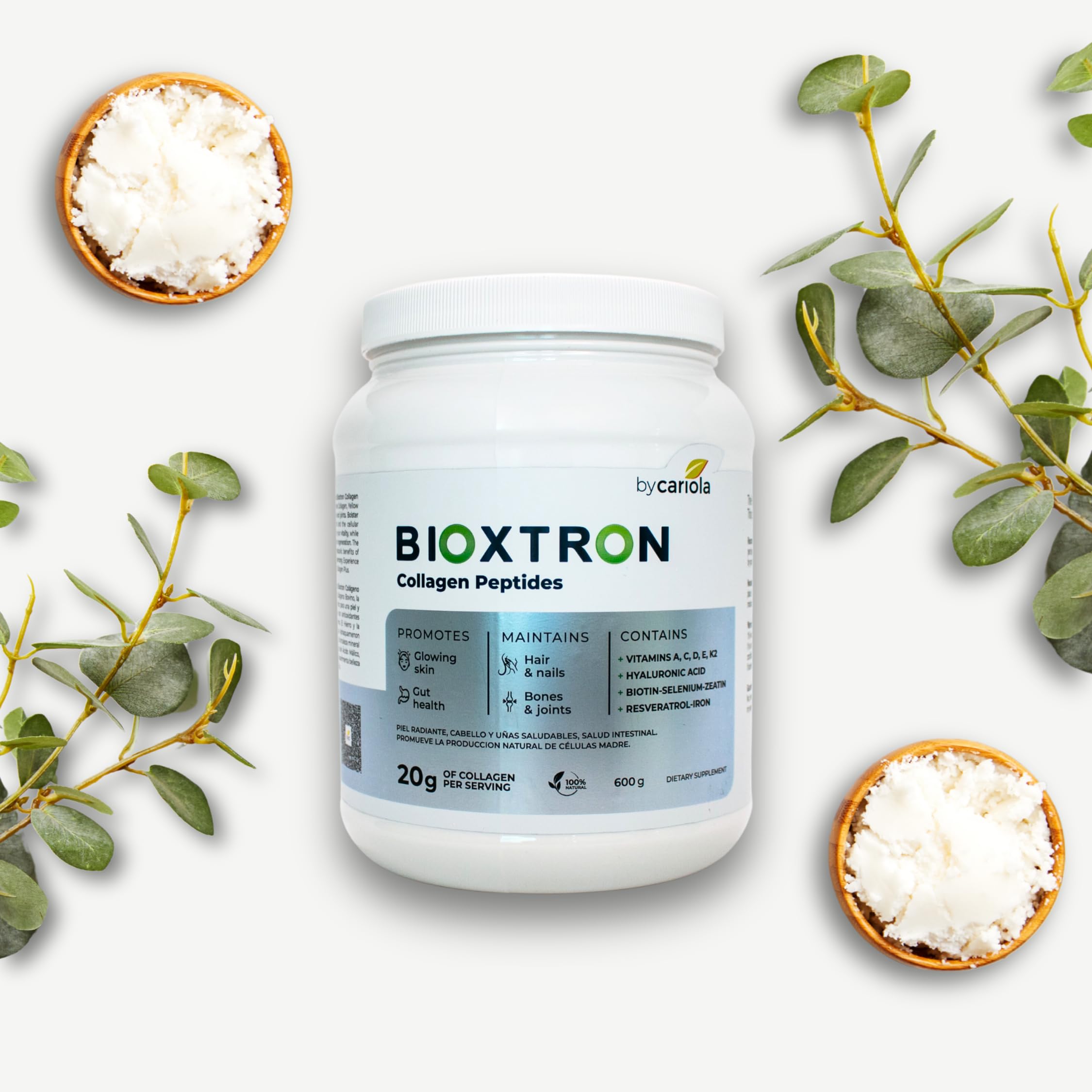 Bioxtron Collagen Peptides Powder includes biotin and hyaluronic acid for glow.