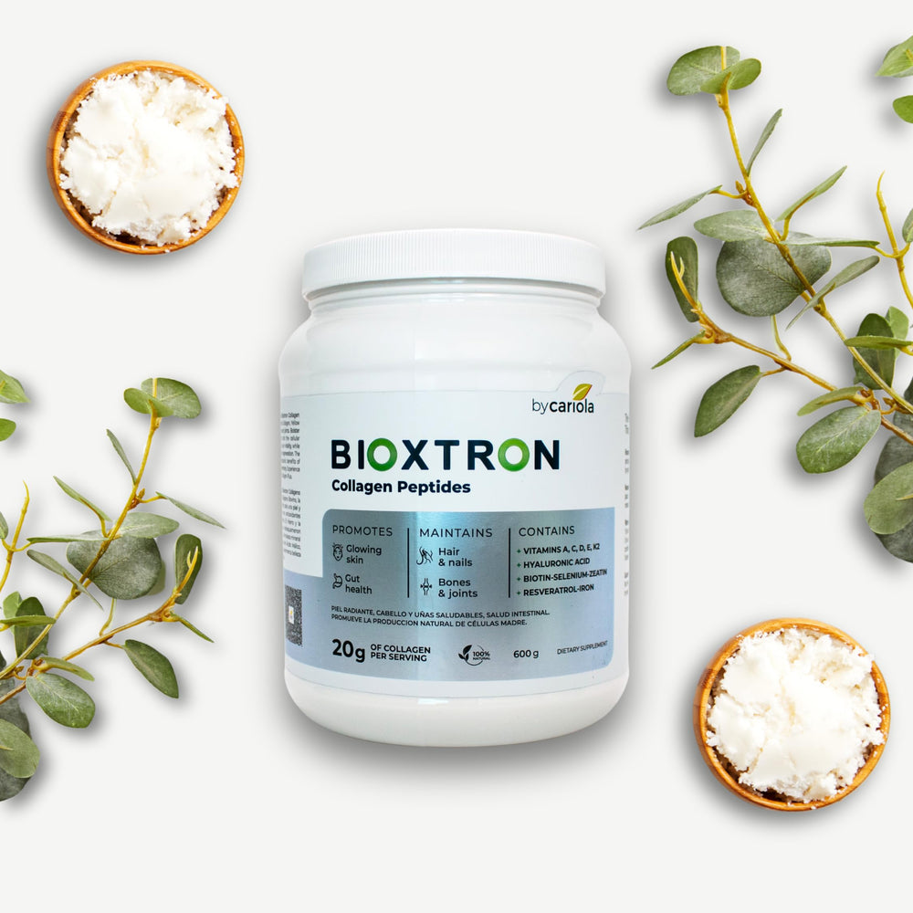 Bioxtron Collagen Peptides Powder includes biotin and hyaluronic acid for glow.