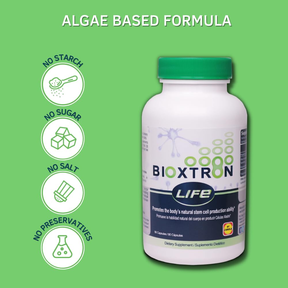 Bioxtron Life AFA capsules displayed for three-capsule daily use with meals