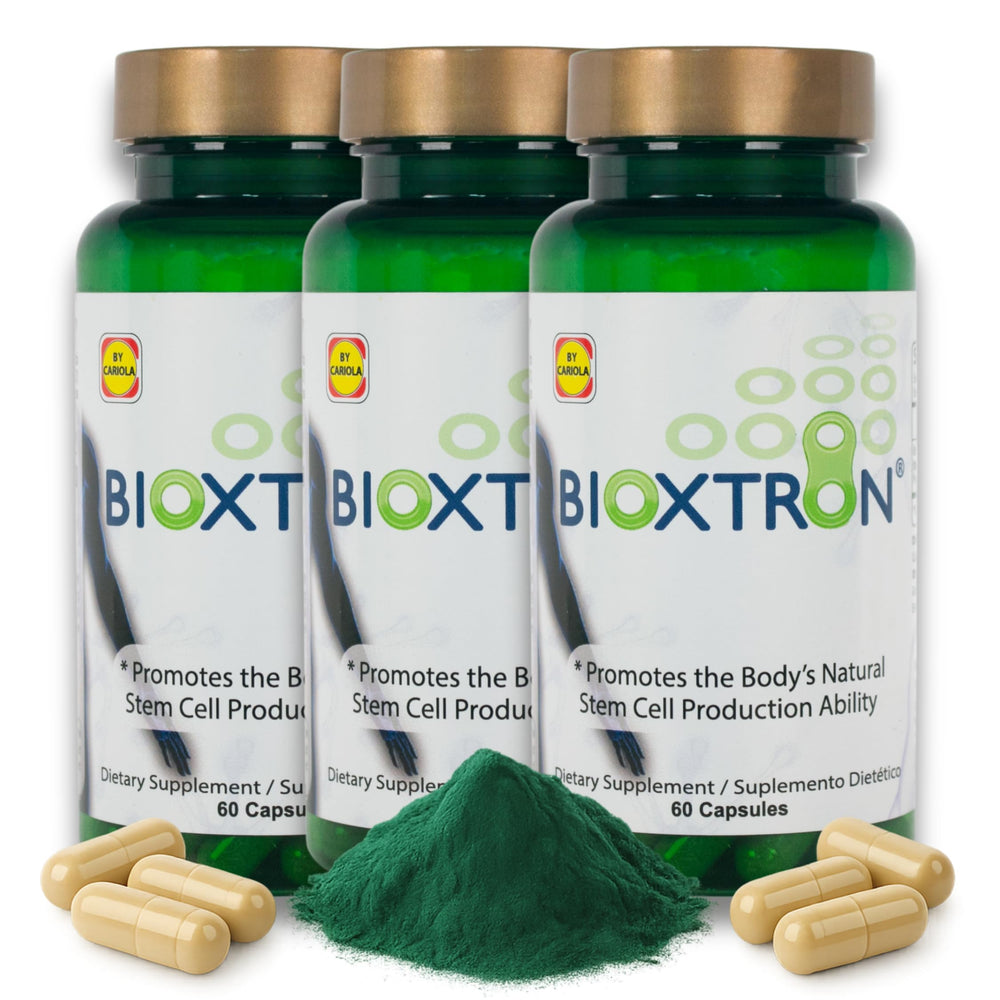 Bioxtron natural AFA stem cell supplement bottle front supports daily energy use