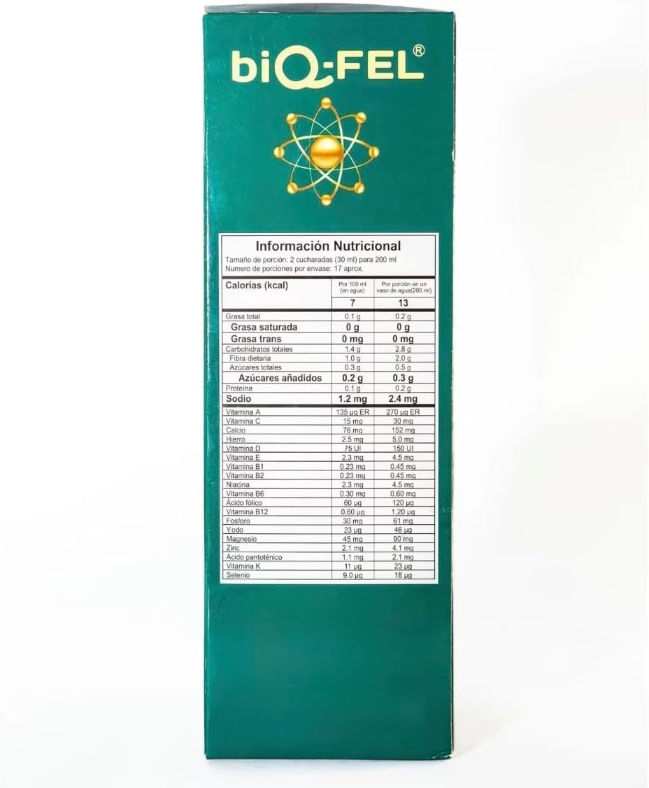 BiQ-FEL label showing ingredients and nutrition details