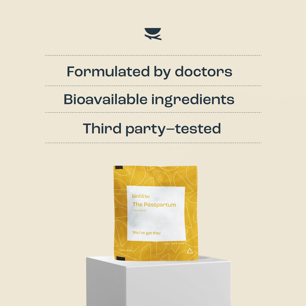 bird&be Postpartum hair regrowth ingredients like Biotin and Zinc.