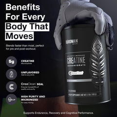 Birdman creatine powder dissolves easily in shakes for workouts.
