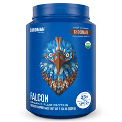 BirdMAN Falcon chocolate vegan protein powder bottle for post-workout shakes