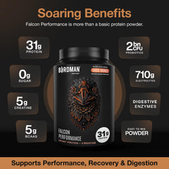 Birdman Falcon Performance powder being dispensed for a precise protein serving