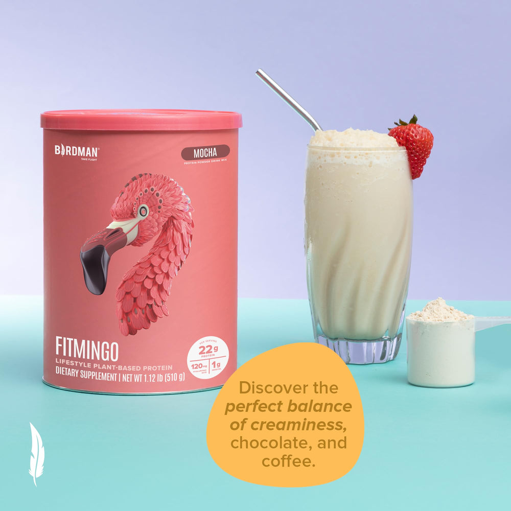 Birdman Fitmingo dairy-free vegan protein packaging on a store shelf