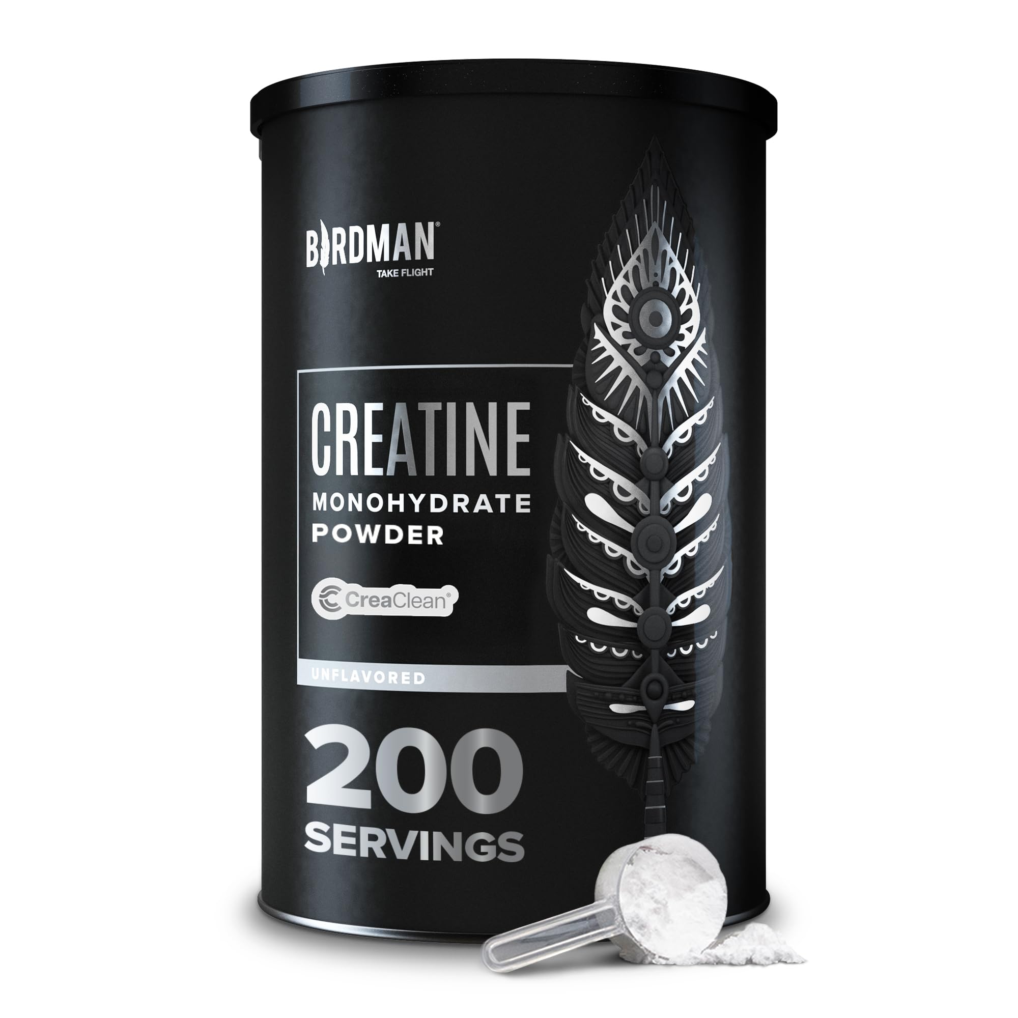 Birdman micronized creatine monohydrate tub supports clean pre-workout energy.