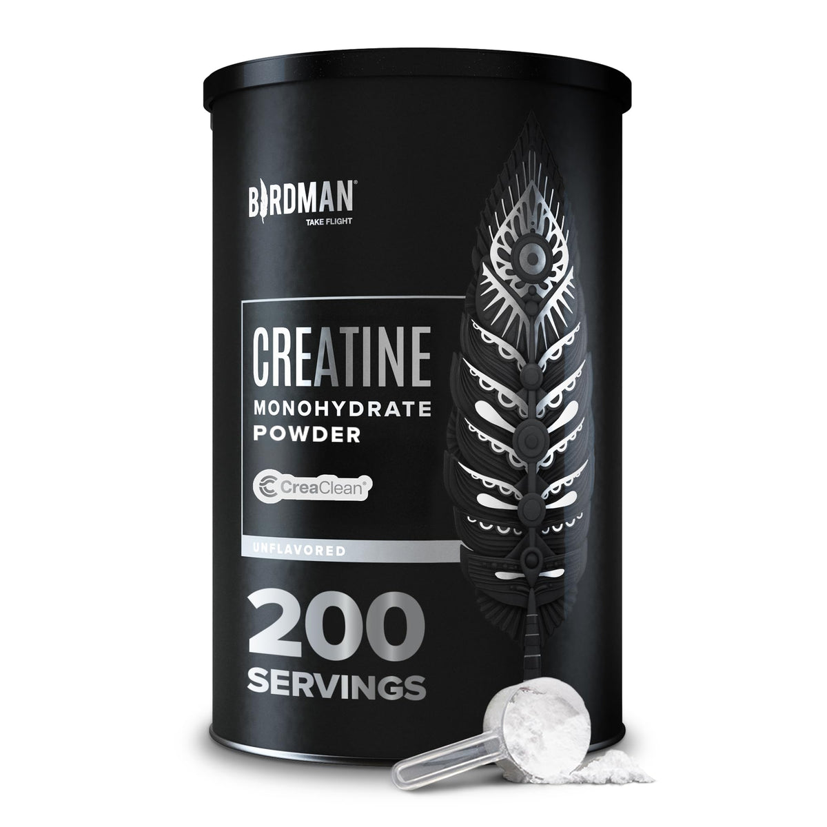 Birdman micronized creatine monohydrate tub supports clean pre-workout energy.