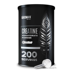 Birdman micronized creatine monohydrate tub supports clean pre-workout energy.