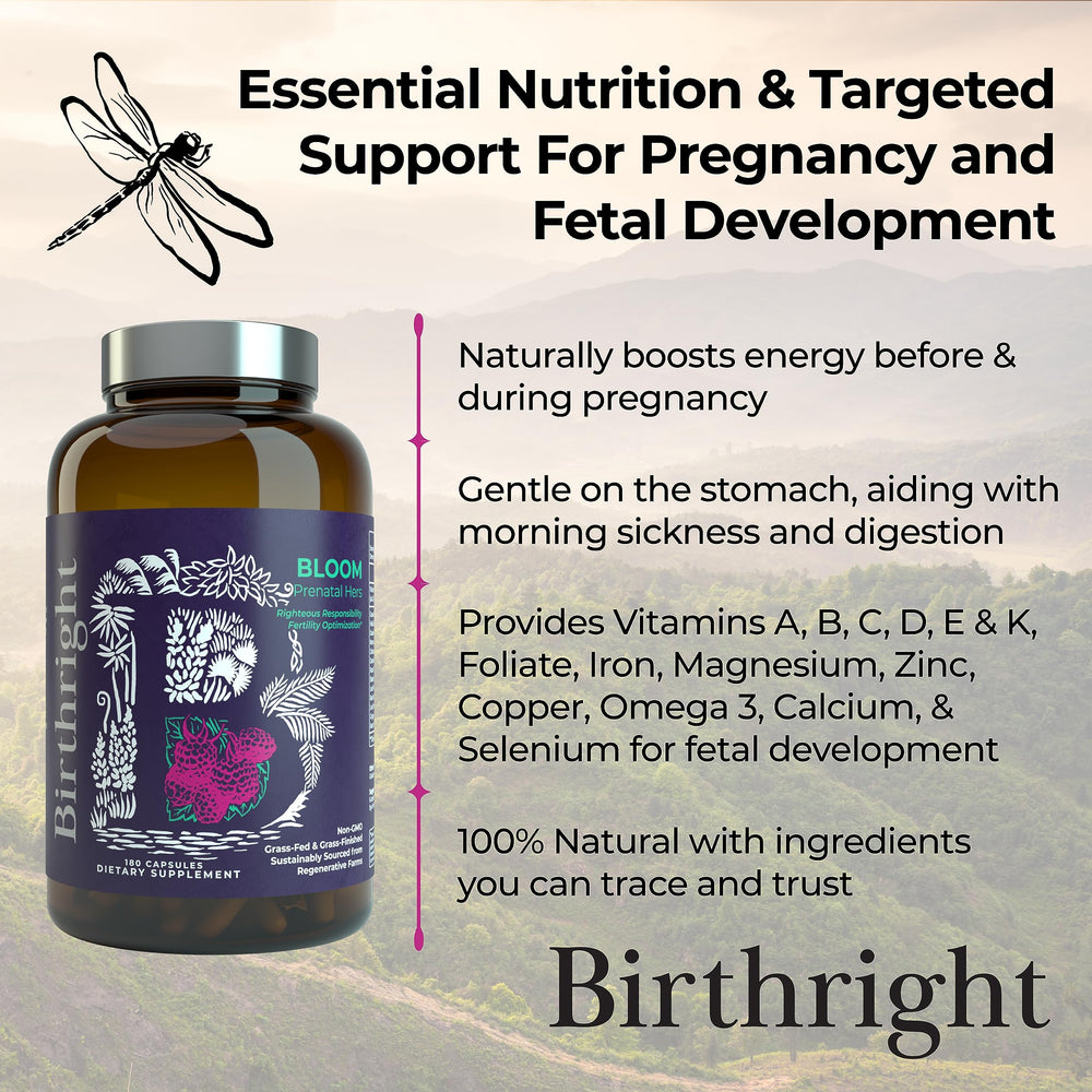 Birthright Bloom Prenatal glass bottle conveys clean, plastic-free packaging