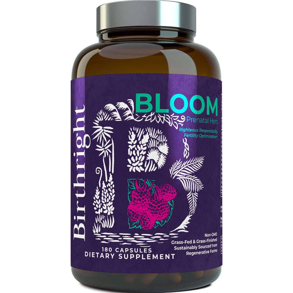 Birthright Bloom Prenatal bottle highlighting liver-rich nutrients for daily nourishment