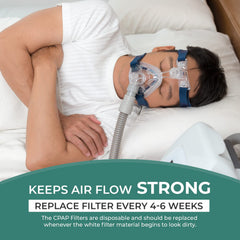 Bistras CPAP filter being dispensed emphasizes hygienic disposable practice.