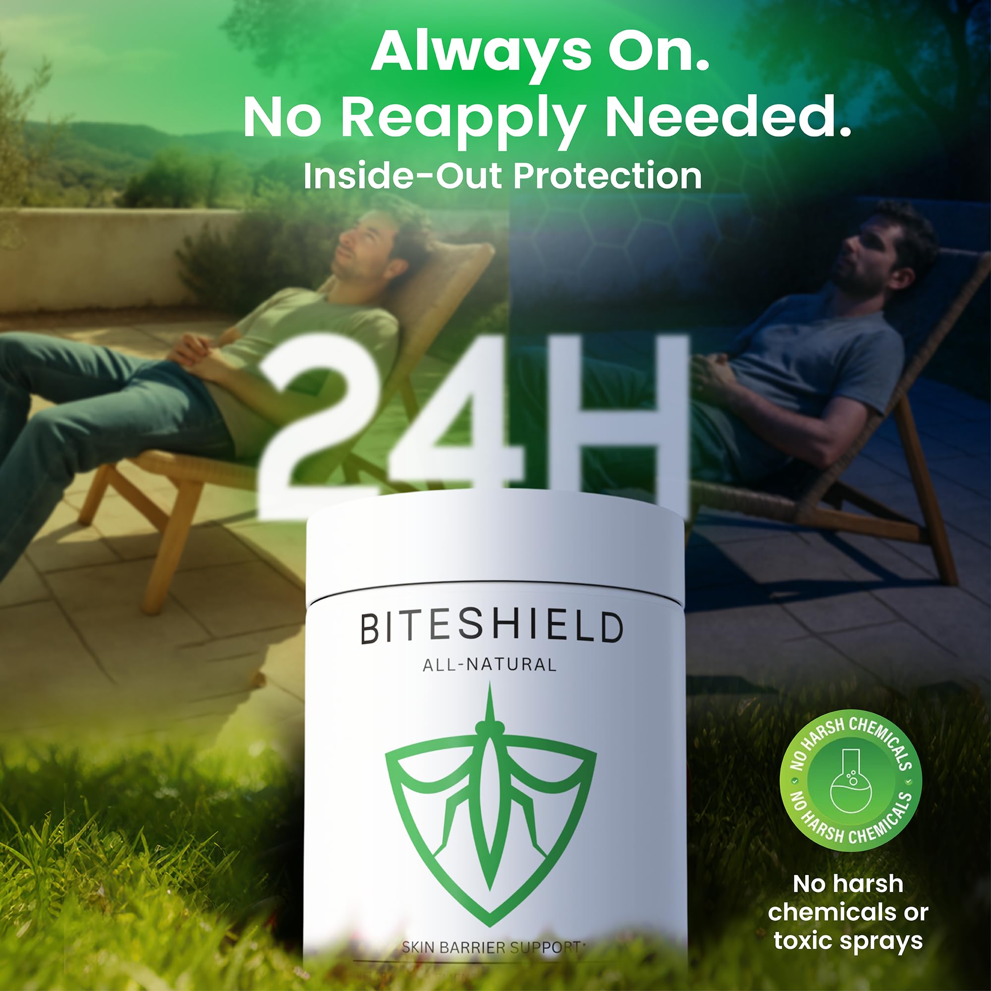 BITESHIELD outdoor wellness scene shows easy daily routine.