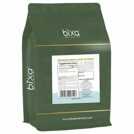 bixa BOTANICAL Ashwagandha label closeup highlighting 2-5 percent withanolides for health support
