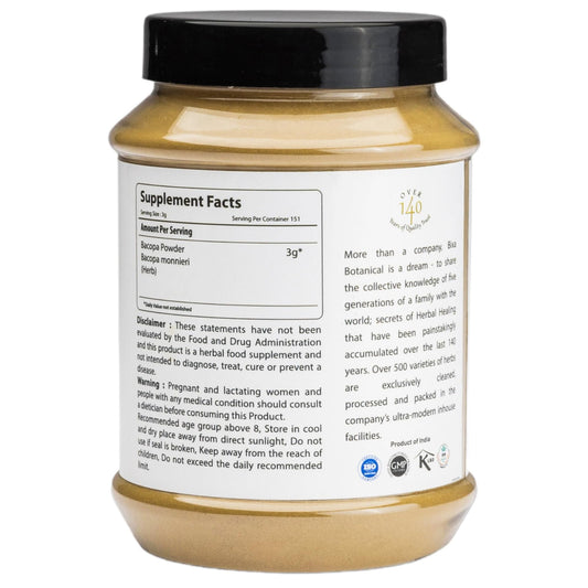 Bixa Botanical Bacopa powder scoop highlights purity and simple daily dosing.