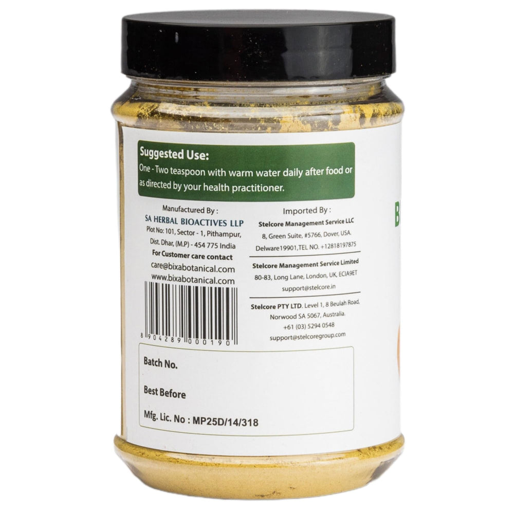 Bixa Botanical Bibhitaki powder texture close-up reveals fine consistency.