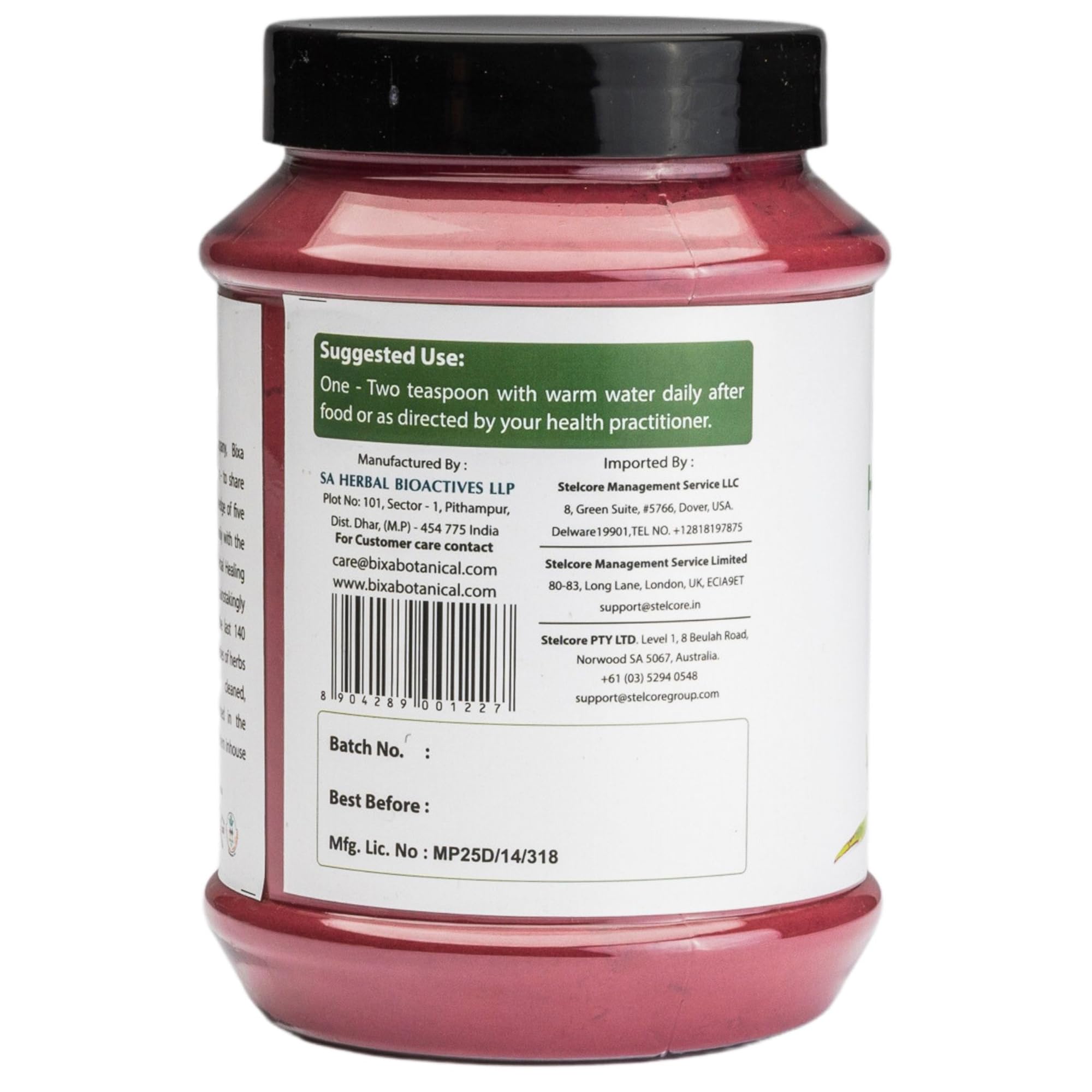 Bixa Botanical Hibiscus Powder bottle on wooden surface for daily wellness.